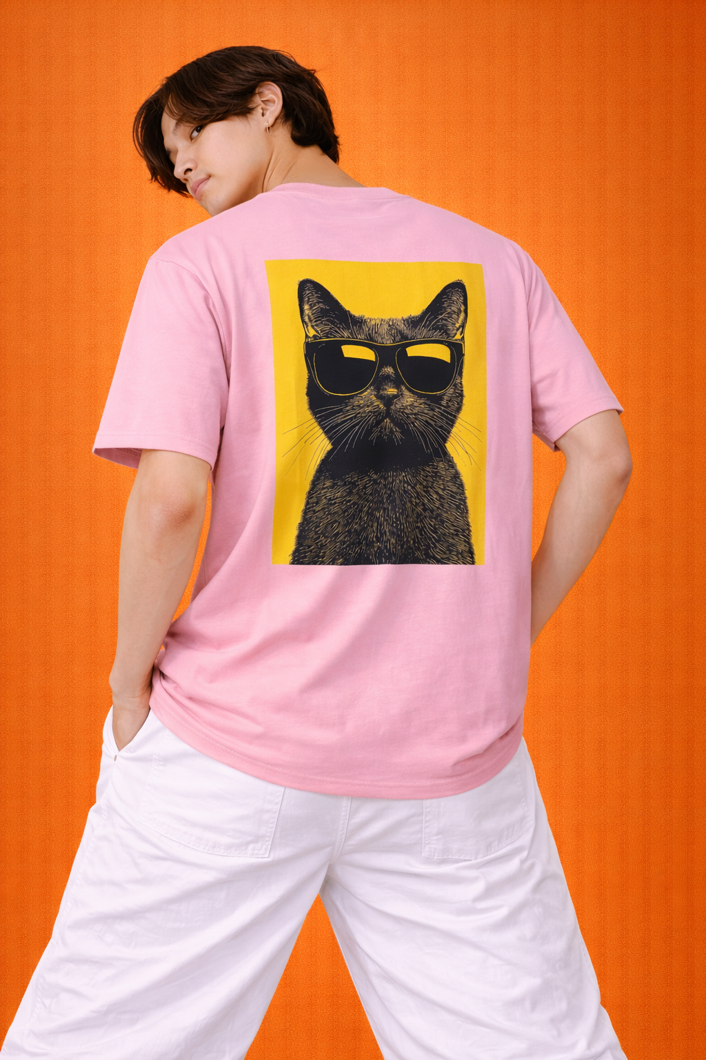 Pop Cat | Graphic Back Print | Oversized T-Shirt | Men