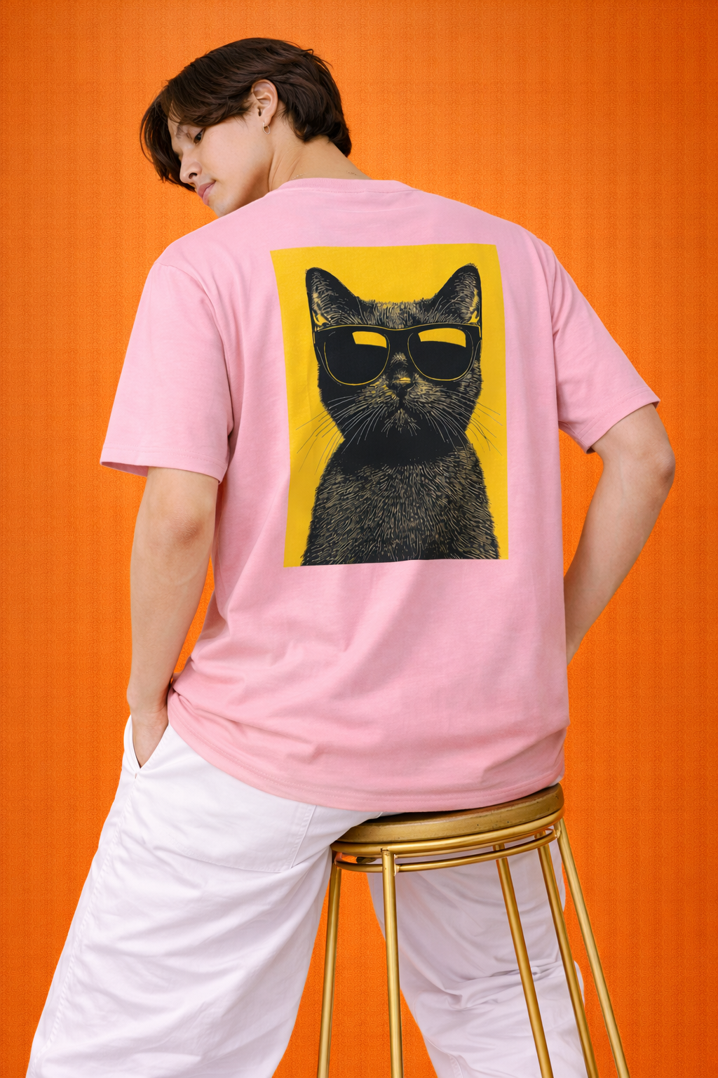 Pop Cat | Graphic Back Print | Oversized T-Shirt | Men
