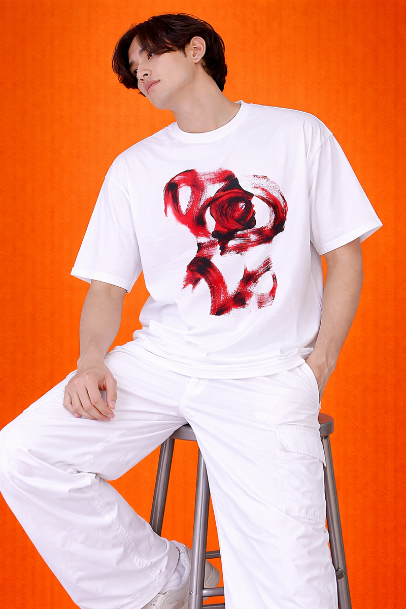Abstract Love Art Oversized T-Shirt | Premium Cotton Streetwear | Men | White