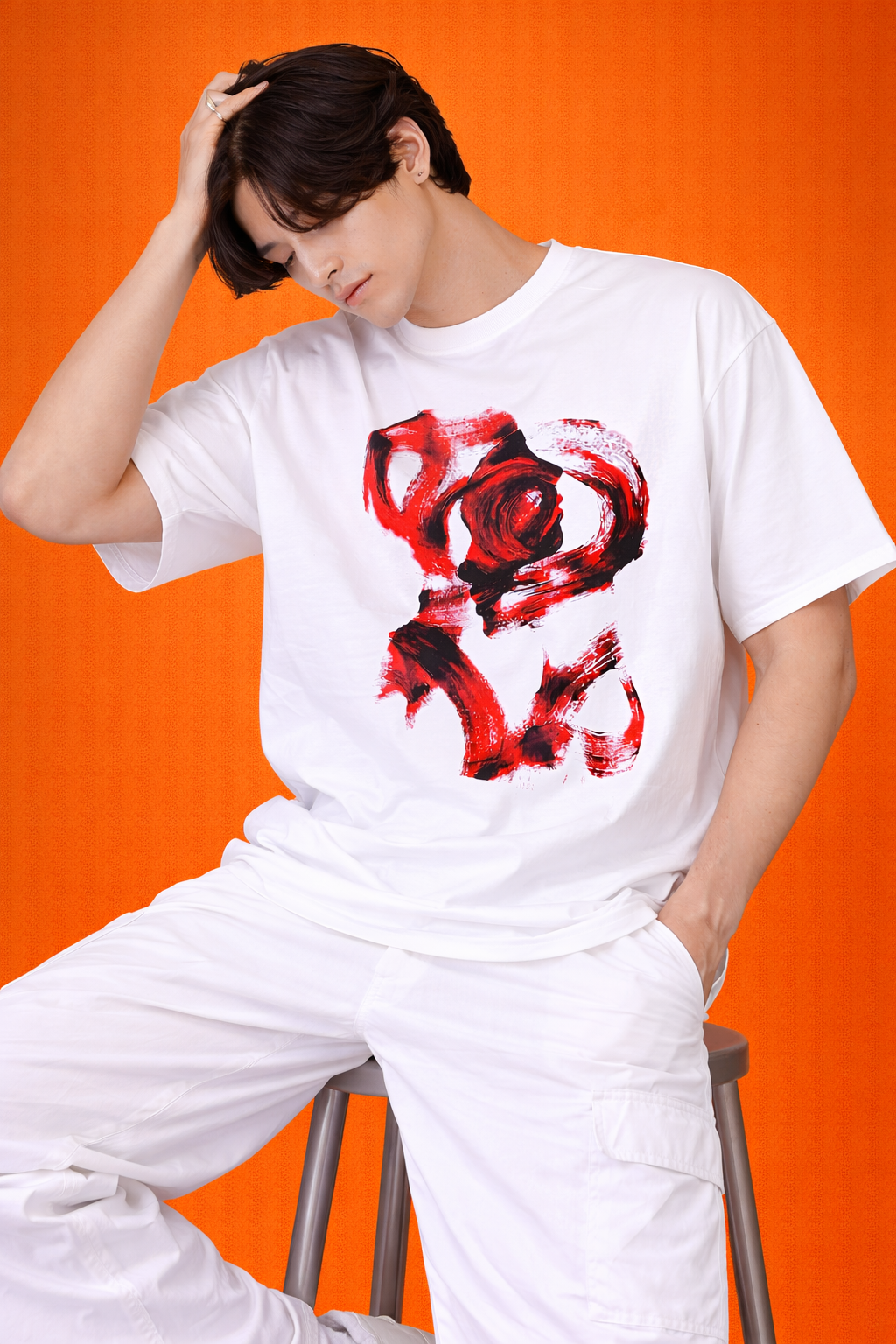 Abstract Love Art Oversized T-Shirt | Premium Cotton Streetwear | Men | White