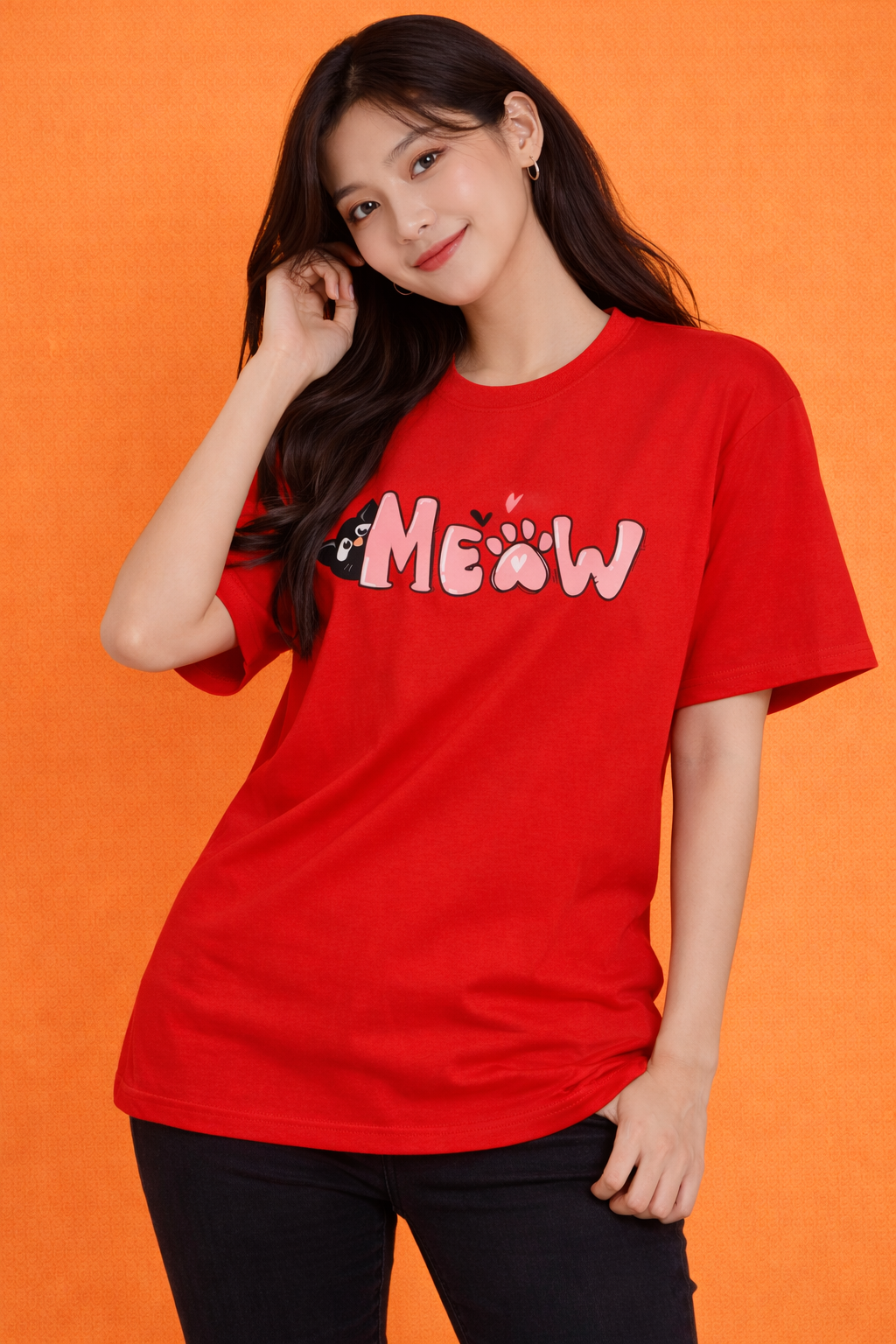 Meow Cat | Graphic Print | Oversized T-Shirt | Women