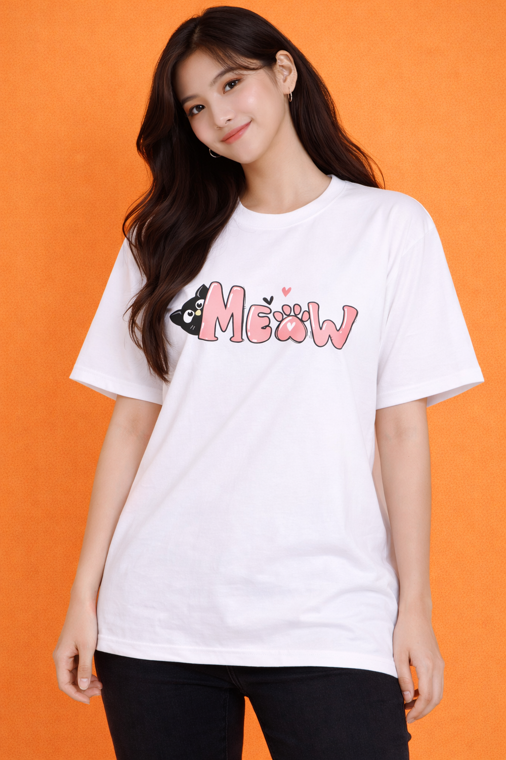 Meow Cat | Graphic Print | Oversized T-Shirt | Women