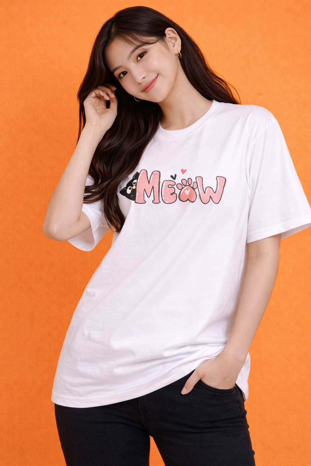 Meow Cat | Graphic Print | Oversized T-Shirt | Women