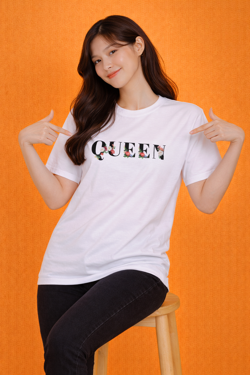 Queen Floral Text | Graphic Print | Oversized T-Shirt |Women