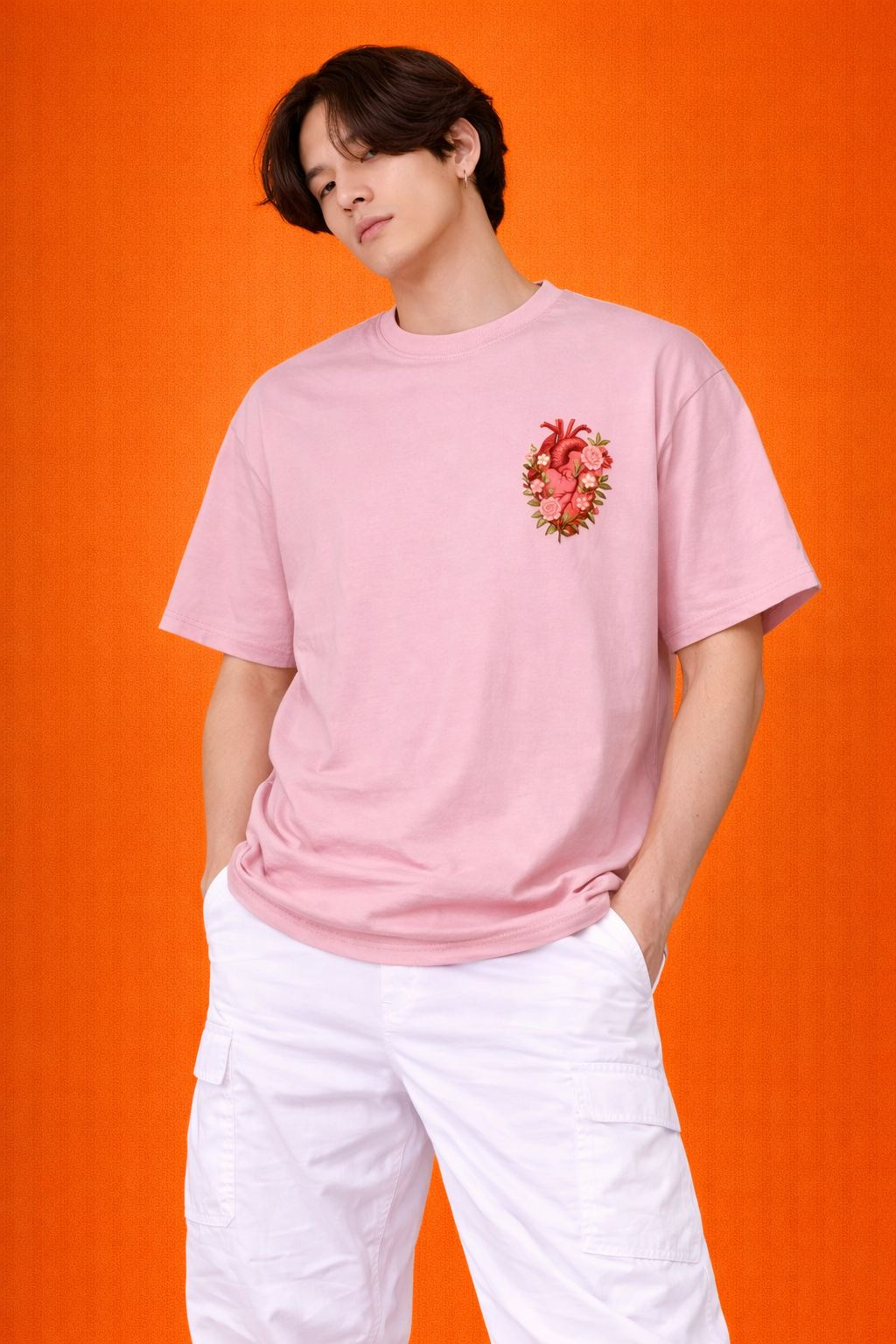 Floral Heart | Printed Pink| Oversized T-Shirt | Men