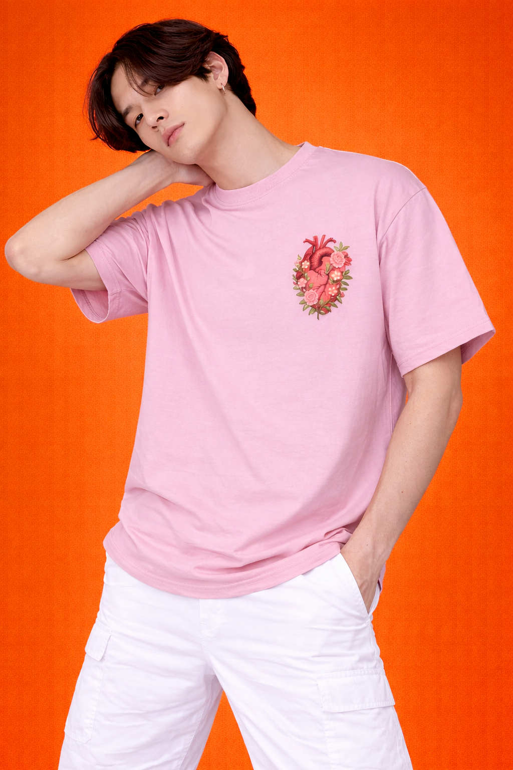 Floral Heart | Printed Pink| Oversized T-Shirt | Men