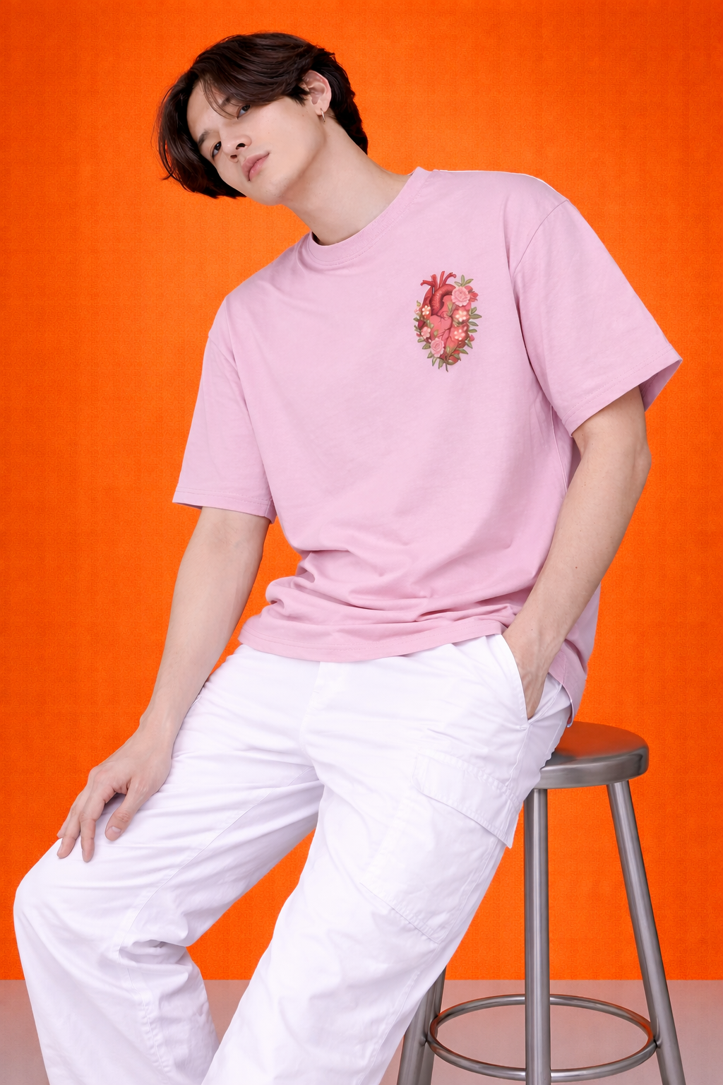 Floral Heart | Printed Pink| Oversized T-Shirt | Men