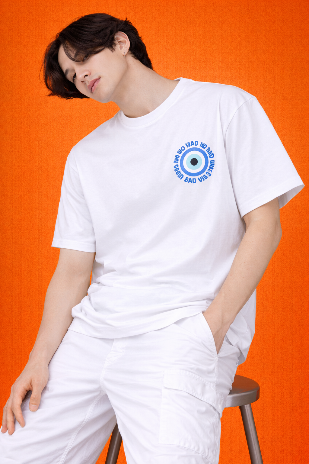 Blue Evil Eye | Minimal White | Oversized T-Shirt | Men
